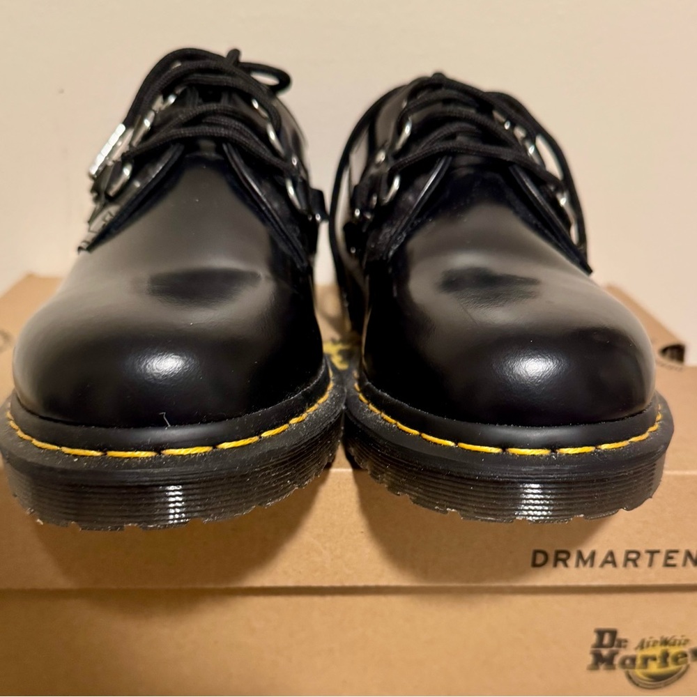 Dr. Martens Black Leather Lace-Up Women’s Shoes with Yellow Stitching - Picture 5 of 13